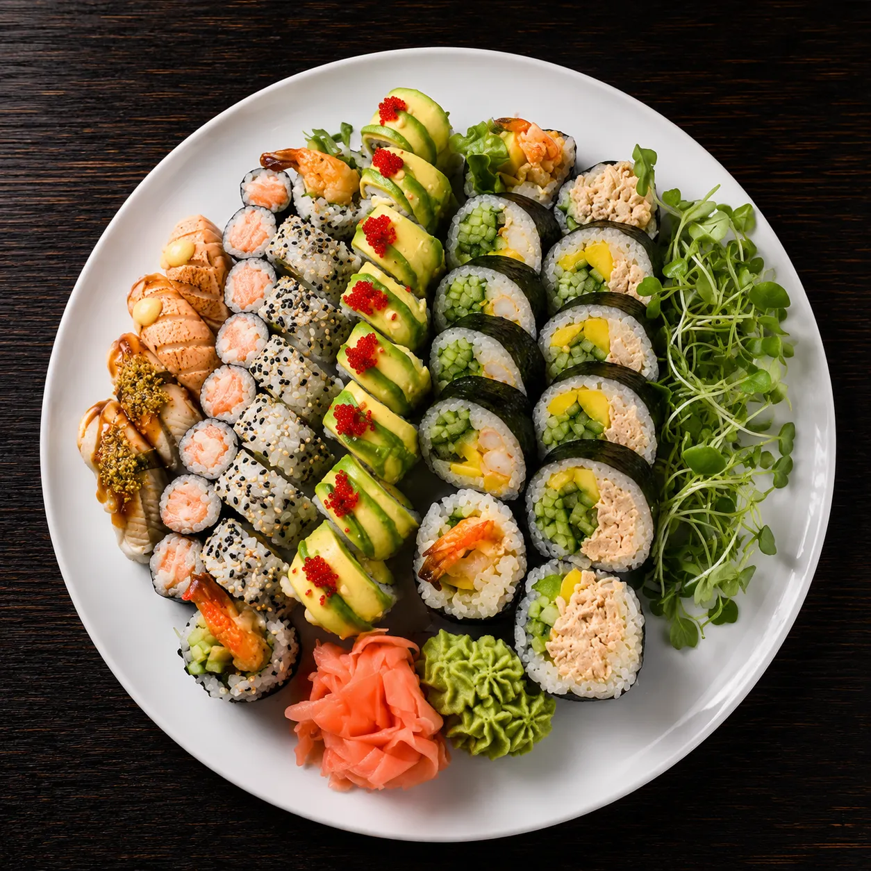 Fresh sushi platter with sashimi and specialty rolls at Sushi Kuni Japanese restaurant in St. Boniface, Winnipeg
