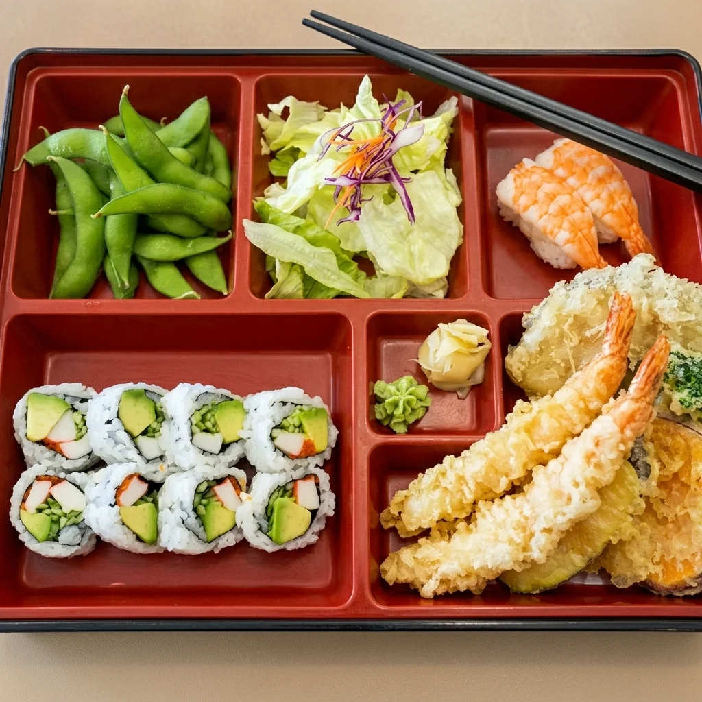 Japanese bento box and side dishes at Sushi Kuni, St. Boniface, Winnipeg