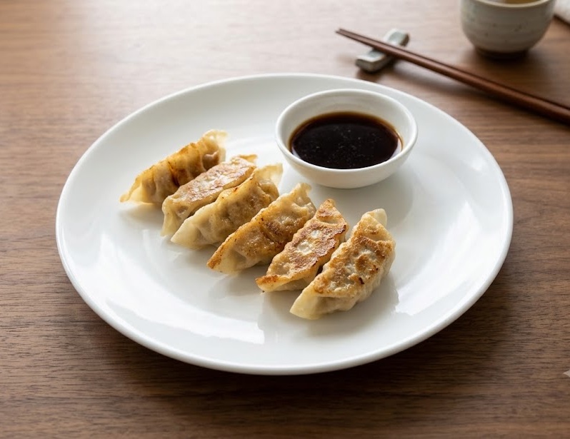 Gyoza pan-fried dumplings appetizer at Sushi Kuni Japanese restaurant Provencher Blvd Winnipeg