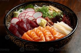 Sushi Pizza with salmon, tuna, avocado and sweet pink sauce at Sushi Kuni Provencher Blvd Winnipeg