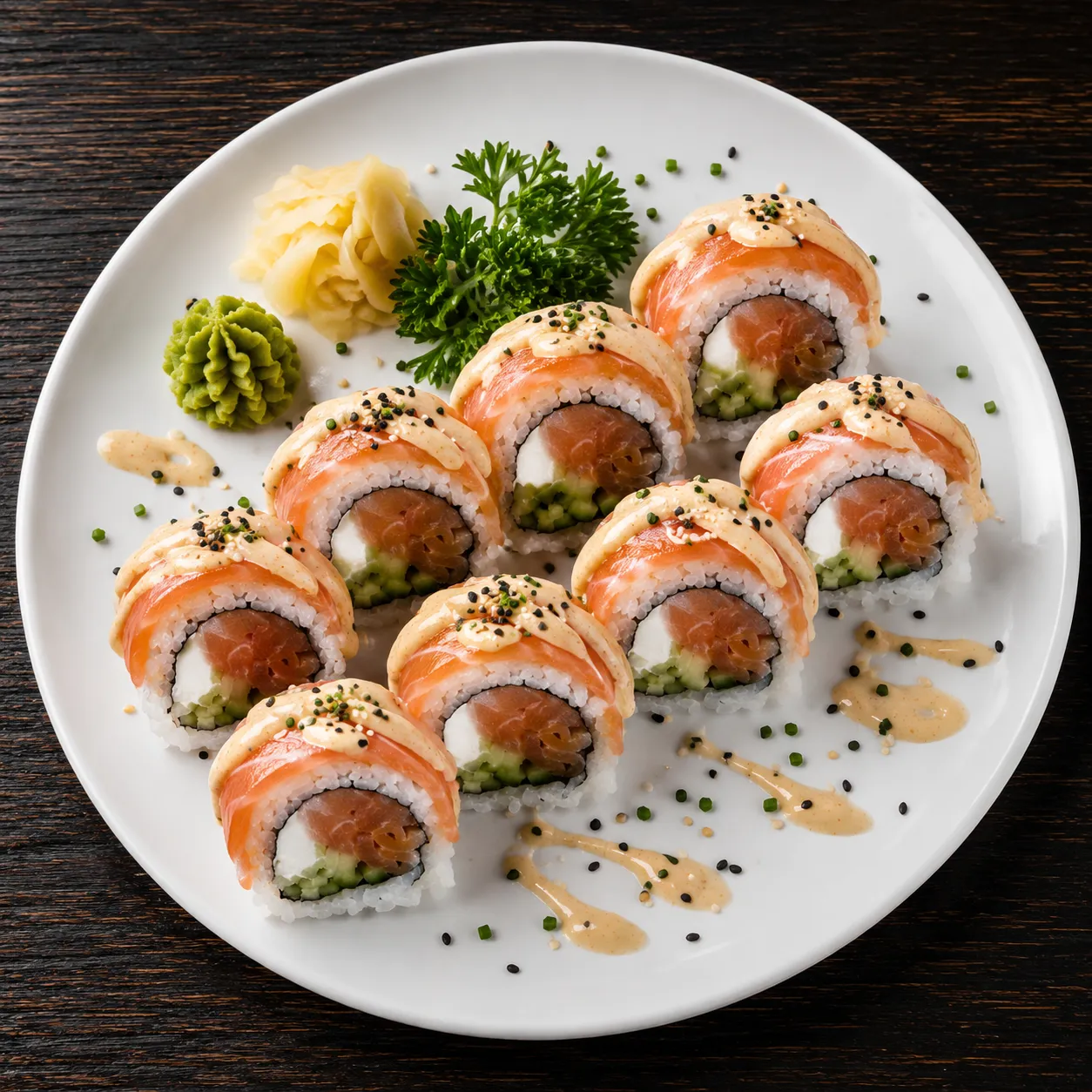 Fresh salmon nigiri hand-pressed sushi at Sushi Kuni 131 Provencher Blvd St. Boniface Winnipeg